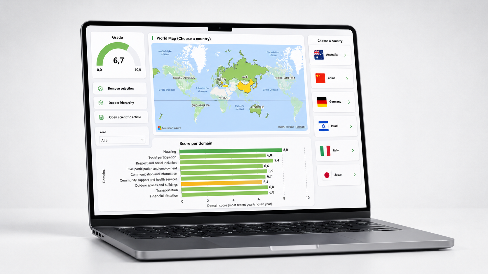AFCCQ dashboard with an interactive world map and quality-of-life scores